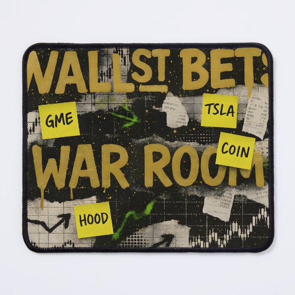 Item preview, Wall Street Bets War Room Graffiti Poster – Trading Chart Collage with Gold Drip Typography, Green Arrows and Sticky Note Tickers designed and sold by Bored Elon.