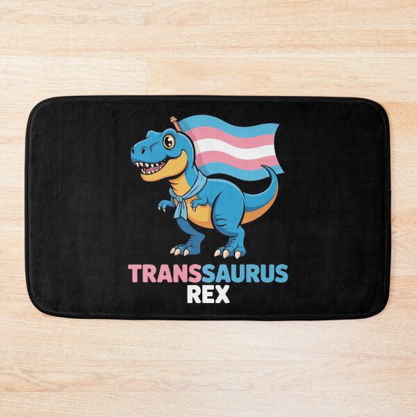Item preview, Transsaurus rex dinosaur in transgender flag designed and sold by MarryIsMonth.