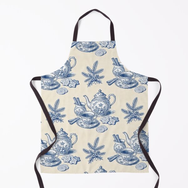 Item preview, Christmas tea time pattern in blue engraving style designed and sold by AestheticsTime.