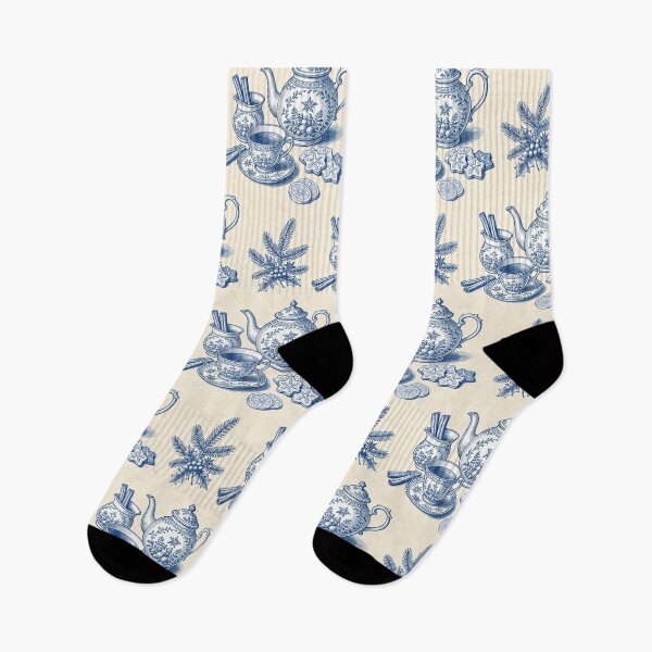 Item preview, Christmas tea time pattern in blue engraving style designed and sold by AestheticsTime.