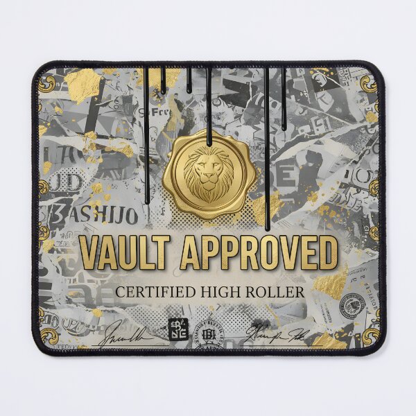 Item preview, Vault Approved Poster – Certified High Roller Luxury Street Art with Gold Wax Seal and Drip Paint designed and sold by Bored Elon.