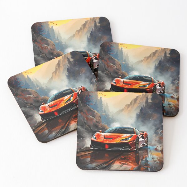 Item preview, Low exotic car carving wet alpine pass at sunset designed and sold by RevUpDesign.