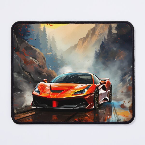 Item preview, Low exotic car carving wet alpine pass at sunset designed and sold by RevUpDesign.