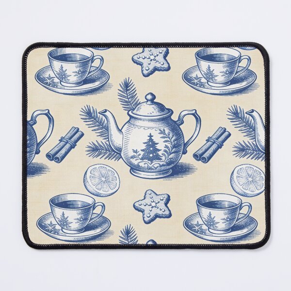 Item preview, Christmas tea time pattern in blue engraving style designed and sold by AestheticsTime.