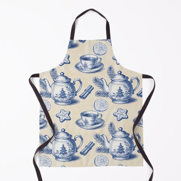 Item preview, Christmas tea time pattern in blue engraving style designed and sold by AestheticsTime.