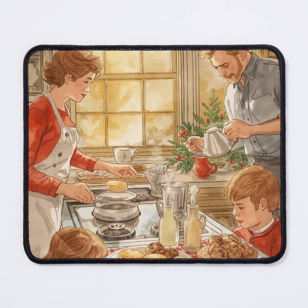 Item preview, Christmas Morning in the Kitchen – Vintage Family Joy Holiday Illustration designed and sold by Deezyned.