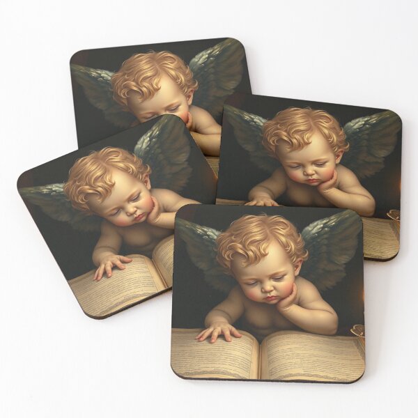 Item preview, Candlelit Baroque Cherub Over Ancient Scroll - Chiaroscuro Masterpiece designed and sold by Heavenly Resonance.