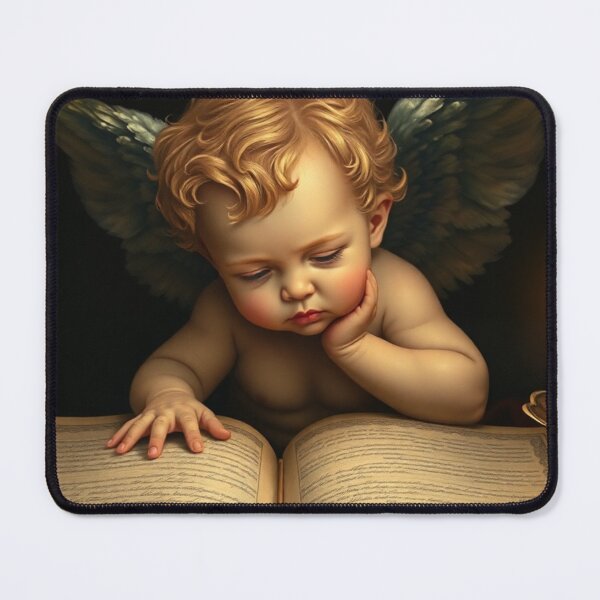 Item preview, Candlelit Baroque Cherub Over Ancient Scroll - Chiaroscuro Masterpiece designed and sold by Heavenly Resonance.