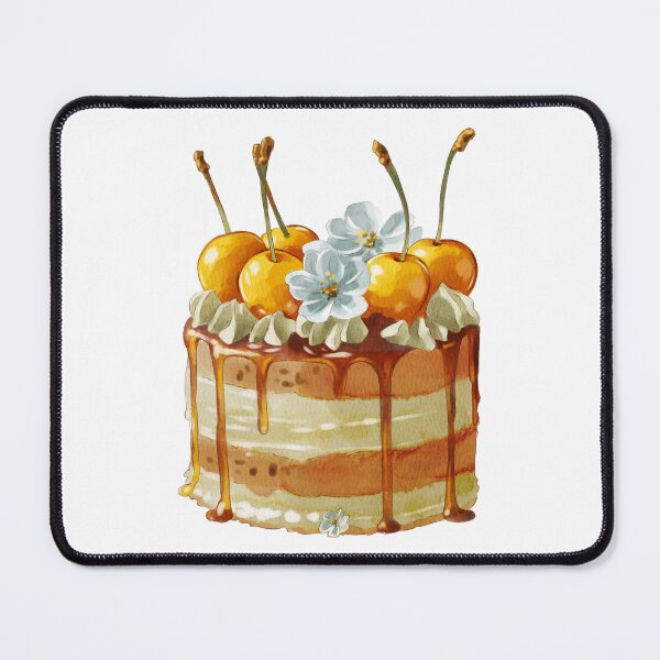 Item preview, Cake decorated with cherries and flowers on top with caramel drizzle against a white background designed and sold by Ms. Iryna.