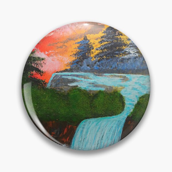 Item preview, Vibrant Sunset Waterfall Painting with Forest and Splashing River designed and sold by Anna Lachman Designs.