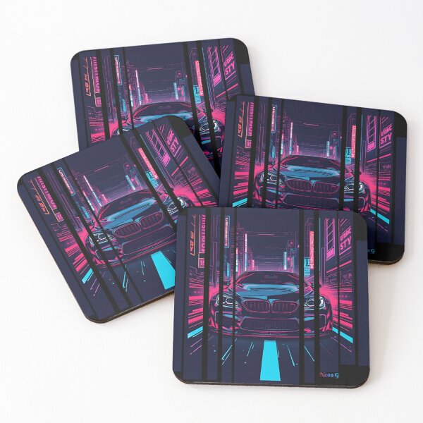 Item preview, BW M6 sideways cyberpunk neon city, high contrast colors, cinematic lighting, bold vector illustration 9 designed and sold by Neon G.