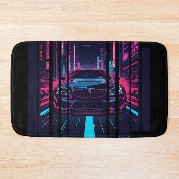 Item preview, BW M6 sideways cyberpunk neon city, high contrast colors, cinematic lighting, bold vector illustration 9 designed and sold by Neon G.