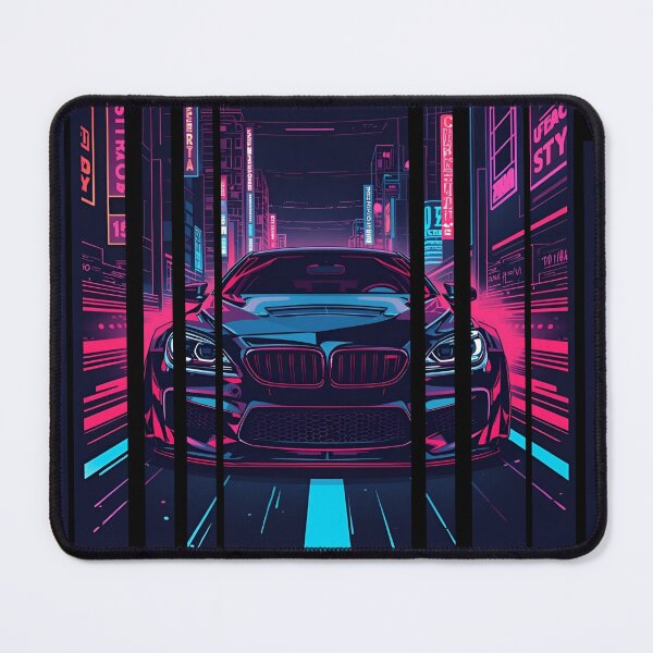 Item preview, BW M6 sideways cyberpunk neon city, high contrast colors, cinematic lighting, bold vector illustration 9 designed and sold by Neon G.