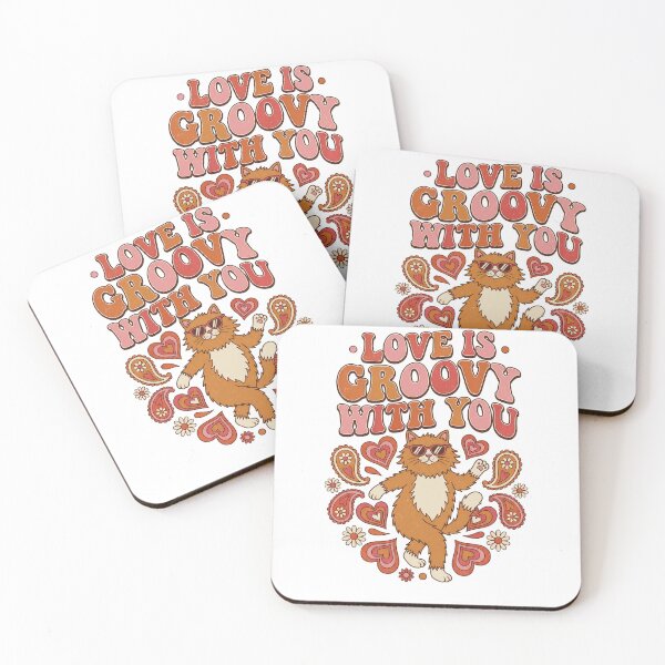 Item preview,  Love is Groovy with You Retro 70s Cat Valentine  designed and sold by Quillway.