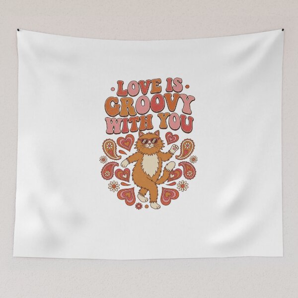 Item preview,  Love is Groovy with You Retro 70s Cat Valentine  designed and sold by Quillway.