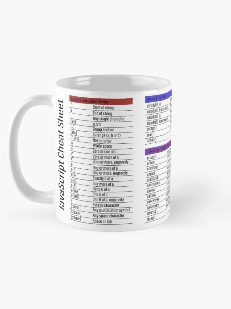Thumbnail 5 of 6, Coffee Mug, JavaScript Cheat Sheet Web Developer Programming Guide designed and sold by wdevkn.