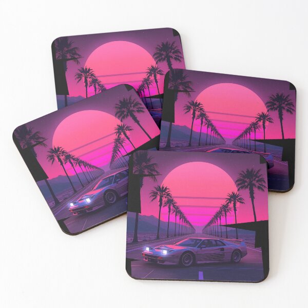 Item preview, Ferrar F40 80s retro-futuristic landscape with palm trees and a sports car neon colors 10 designed and sold by Neon G.