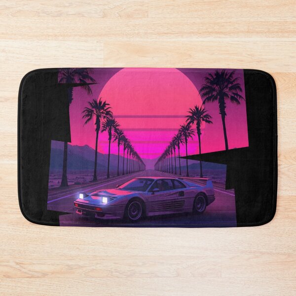 Item preview, Ferrar F40 80s retro-futuristic landscape with palm trees and a sports car neon colors 10 designed and sold by Neon G.