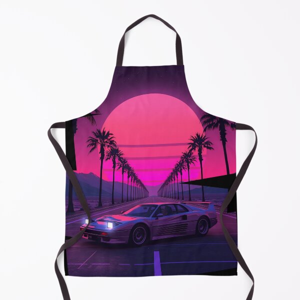 Item preview, Ferrar F40 80s retro-futuristic landscape with palm trees and a sports car neon colors 10 designed and sold by Neon G.