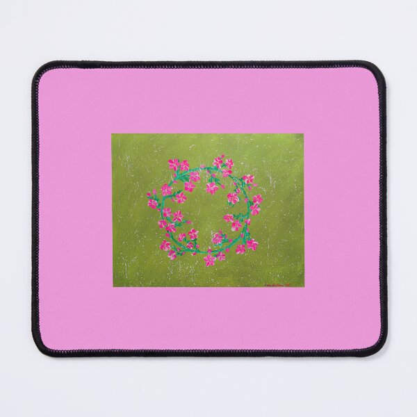 Item preview, Textured Pink Flower Wreath Painting on Vibrant Splattered Green Background designed and sold by Anna Lachman Designs.