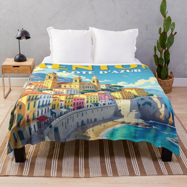 Item preview, Menton, French Riviera, France: Vintage-Style Painterly Travel Poster designed and sold by LSVart.