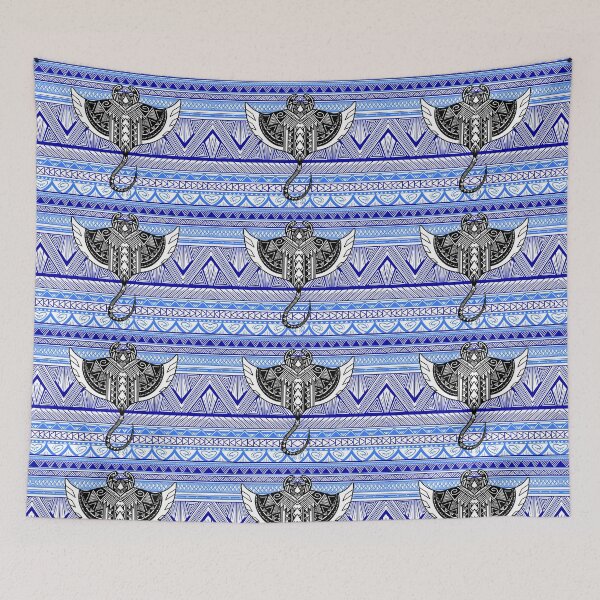 Item preview, Tribal Manta Ray with Blue Tribal Background designed and sold by Steeb757.