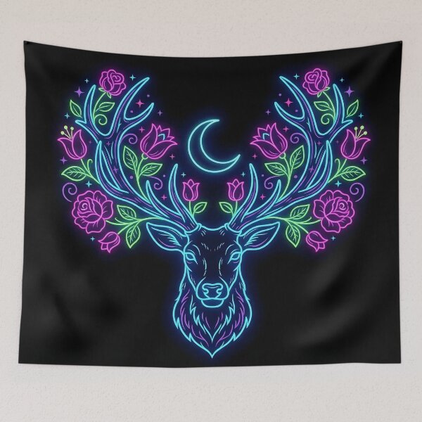 Item preview, Neon Hungarian Miracle Stag - Glowing Folk Art Deer designed and sold by AeroNomad.