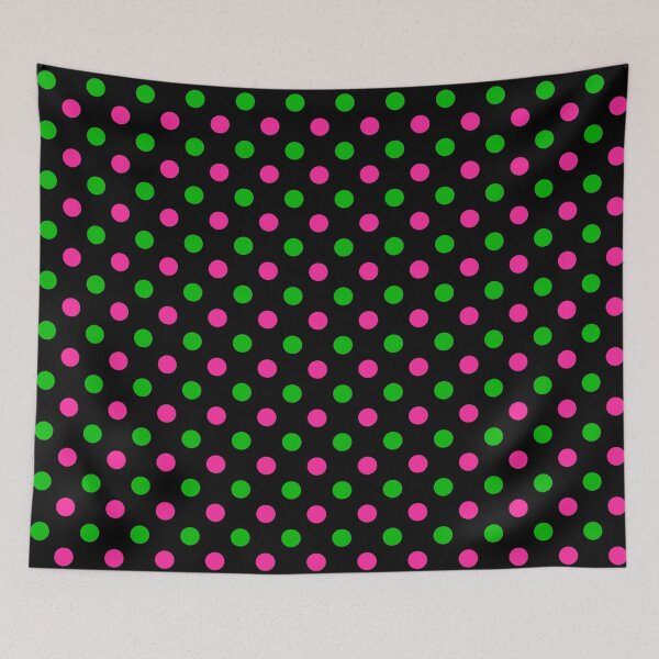 Item preview, Green Pink Polka Dots On Black Background Design  designed and sold by PatternTitan.