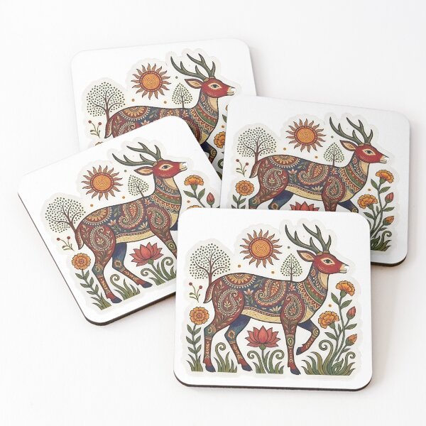 Item preview, Rogan Art Deer Scenic Folk Sticker, Traditional Indian Animal Art PNG designed and sold by wpsstudio.