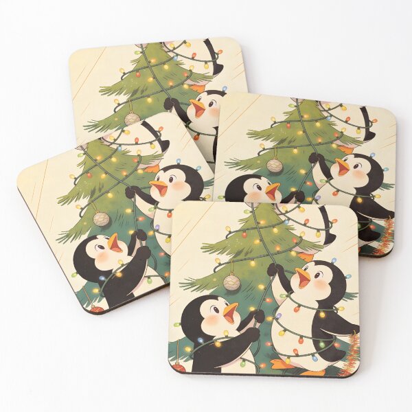 Item preview, Tangled Up Penguins Decorating Christmas Tree - Cute Holiday Lights Chaos designed and sold by Everyday Epics.