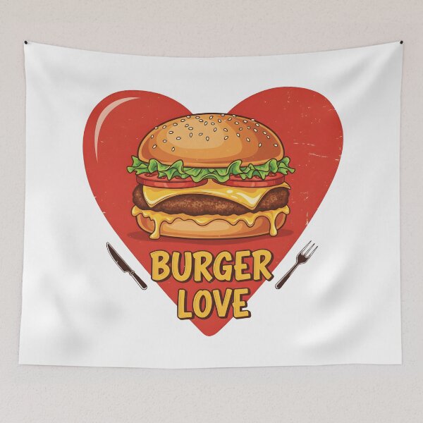 Item preview, Funny Cheeseburger Love Design with Heart Background. designed and sold by The-T-In-Retro.