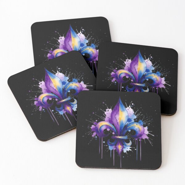 Item preview, Fleur De Lys Watercolor Purple Blue Gold Artistic Painting designed and sold by ProjectNoah.