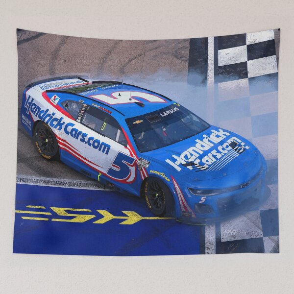 Item preview, Kyle Larson doing donuts on the finish line to celebrate his victory in his 2025 Nascar Cupcar abstract designed and sold by Rodissimus1984.