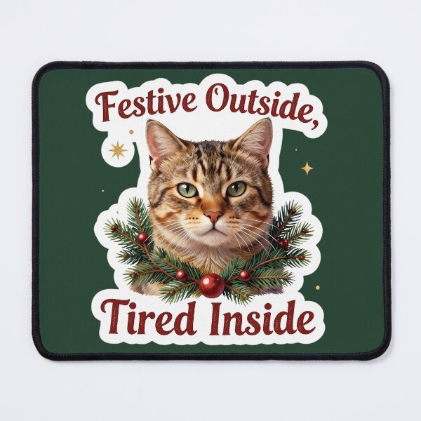 Item preview, Festive Cat Feeling Tired Inside – Funny Winter Cat Illustration designed and sold by Retro Rascals Co..