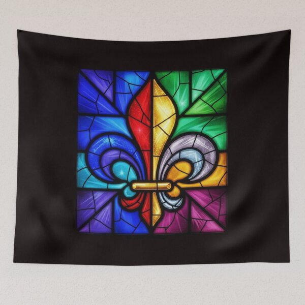 Item preview, Fleur De Lys Stained Glass Cathedral Gothic French Window Art designed and sold by ProjectNoah.