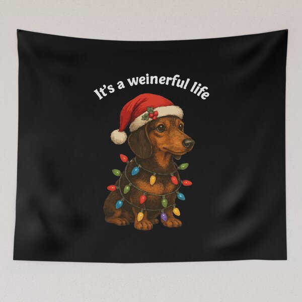 Item preview, It’s a Weinerful Life – Funny Christmas Dachshund in Santa Hat | Cute Holiday Dog Illustration designed and sold by BrainBubbleArt.
