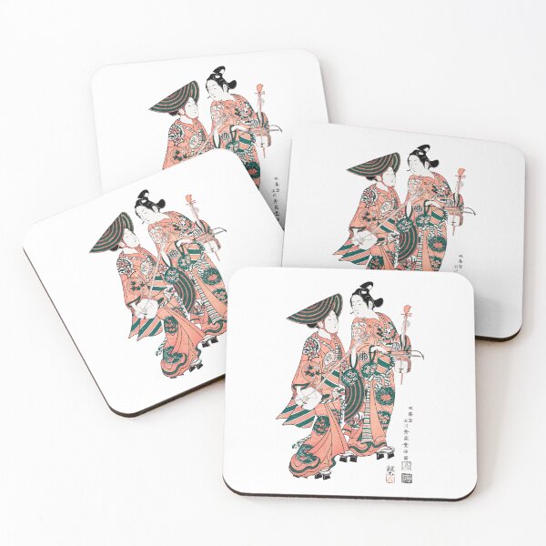 Item preview, Two Japanese Women in Elaborate Kimono Playing Traditional Instruments in a Stately Ukiyo-e Style Artwork designed and sold by portokalis.