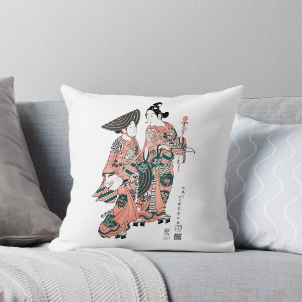 Item preview, Two Japanese Women in Elaborate Kimono Playing Traditional Instruments in a Stately Ukiyo-e Style Artwork designed and sold by portokalis.