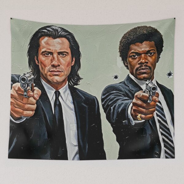 Item preview, Black Suit Hitmen Guns Drawn Art | Two Man Classic Crime Film Painting | Cult Movie Poster designed and sold by Art's Diner.