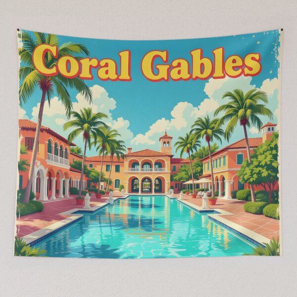 Item preview, Coral Gables, Miami, USA: Vintage-Style Painterly Travel Poster designed and sold by LSVart.
