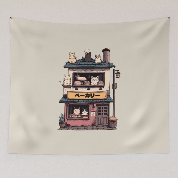 Item preview, Japanese Baker, Cats, Retro Bakery, Vintage Pastry designed and sold by OrenjiArtShop.