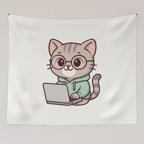 Item preview, Cute Programmer Cat Cartoon designed and sold by HoopeStylee.
