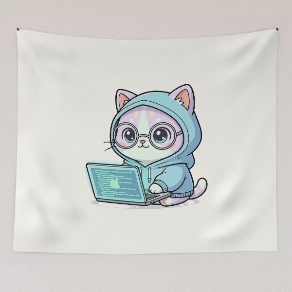 Item preview, Cute Programmer Cat Cartoon designed and sold by HoopeStylee.