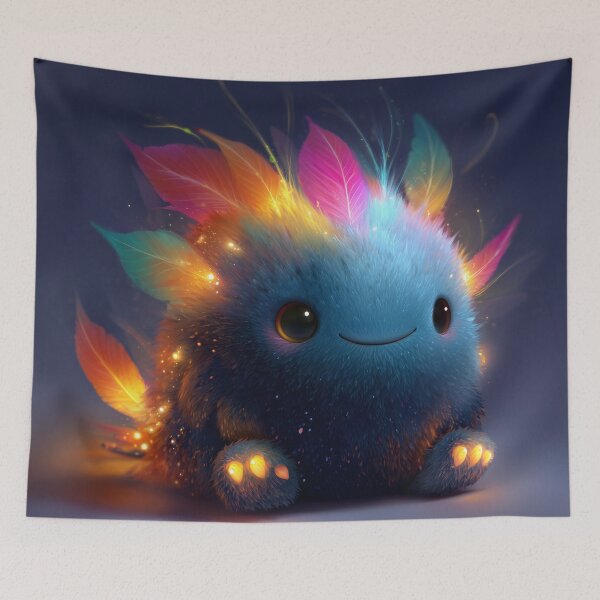 Item preview, Cute Glowing Fantasy Creature with Colorful Feathers – Magical Illustration designed and sold by Hakubiya.