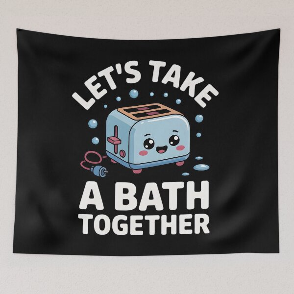 Aperçu de l'œuvre Let's Take a Bath Together, Funny Toaster Pun Gift, Cute Appliance Humor Graphic, Couples Bathroom Joke créée et vendue par NewaveBoutique.