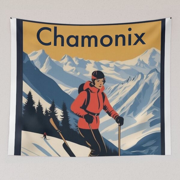 Item preview, Chamonix Mont Blanc Vintage Ski Poster - French Alps Retro Travel Art 1950s Winter Resort Print designed and sold by Esterlane.