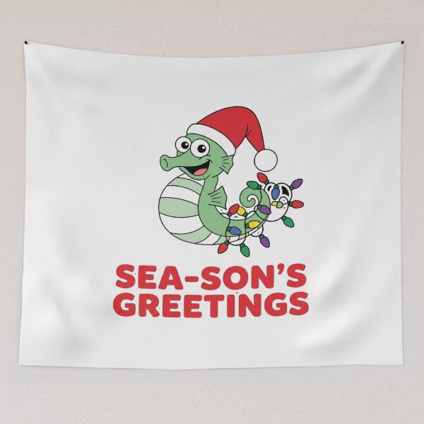 Item preview, Sea Son's Greetings Cute Christmas Seahorse Cartoon Mascot for Ocean Lovers designed and sold by chattsuede.