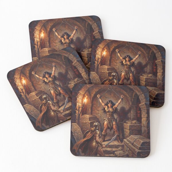 Item preview, Viking Interrogation of a Barbarian warrior woman in Defiance illustration fantasy art style designed and sold by Vintage Designs +.