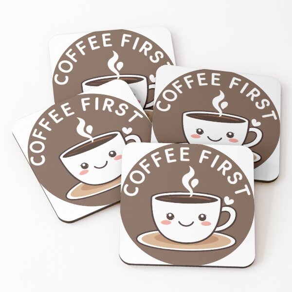 Aperçu de l'œuvre Coffee First Coffee Lover Funny Cute Caffeine créée et vendue par hawai3000.