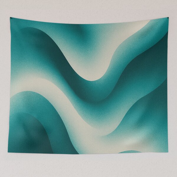 Item preview, Teal & Ivory Gradient Waves – Modern Abstract Fluid Art Print designed and sold by Finbadd.